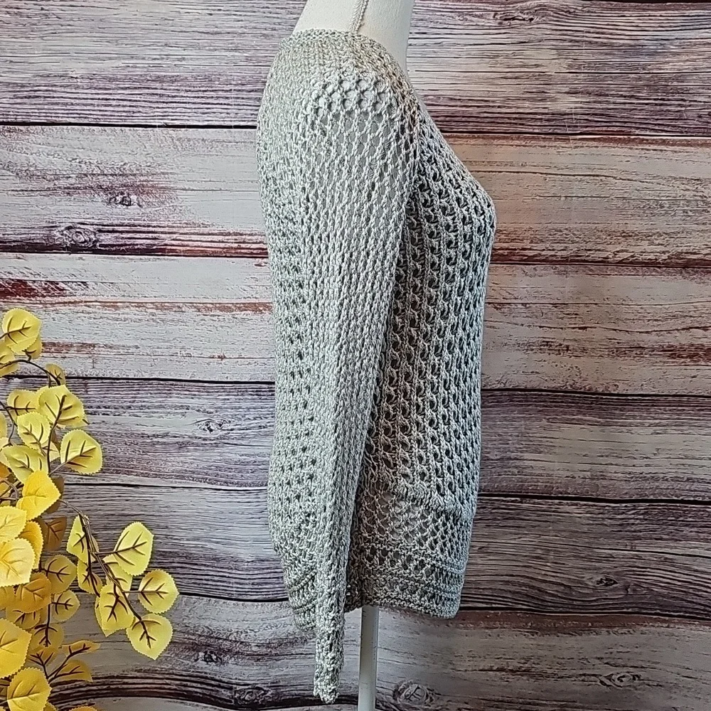 NEW LUCKY BRAND OLIVE GREEN OPEN KNIT LONG SLEEVE PULLOVER SWEATER - Picture 3 of 14